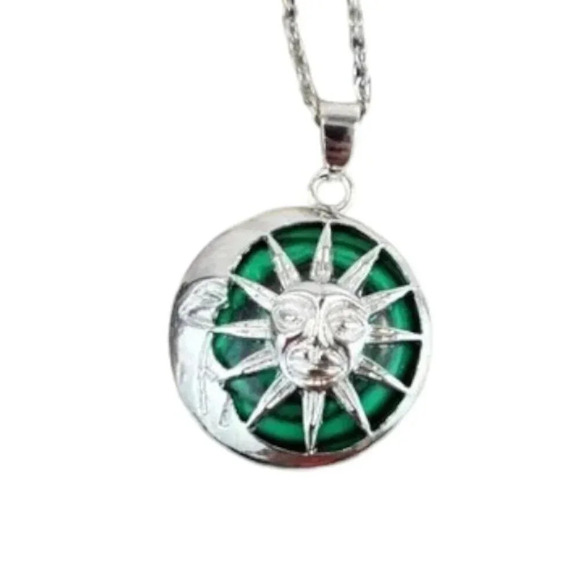 Malachite Sun and Moon Pendant Necklace - Picture 1 of 8
